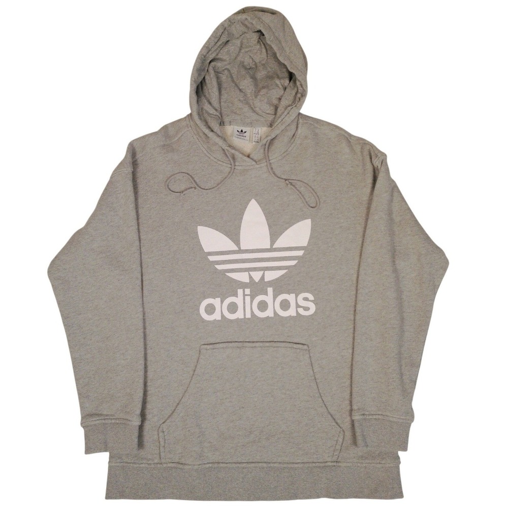 Adidas Originals Trefoil Hoodie Gray White Logo Pullover Mens Medium